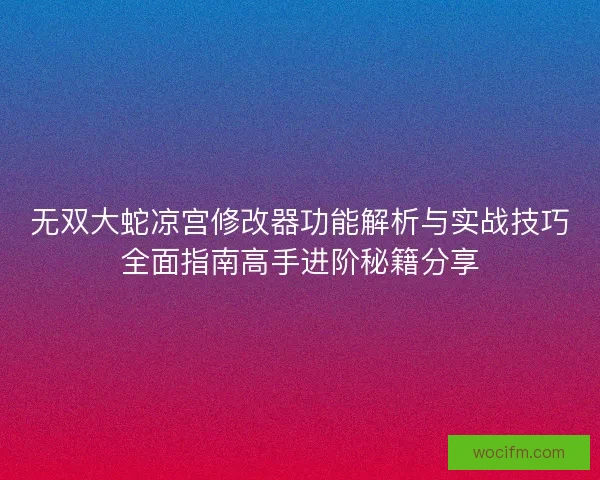 无双大蛇凉宫修改器功能解析与实战技巧全面指南高手进阶秘籍分享