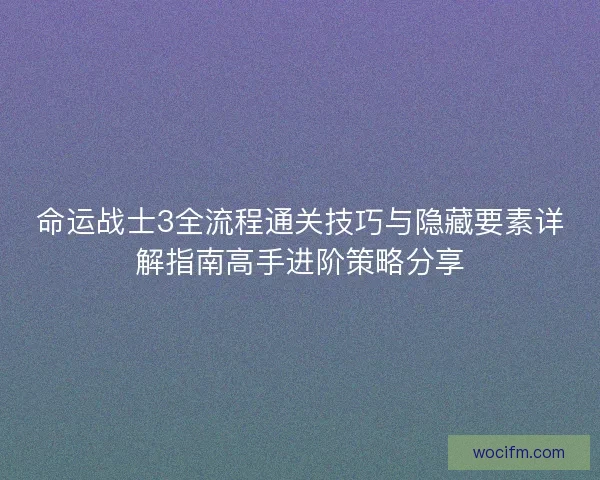 命运战士3全流程通关技巧与隐藏要素详解指南高手进阶策略分享